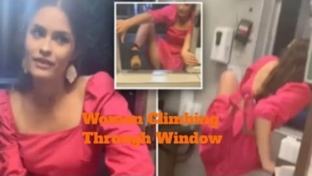 Woman climbing through window