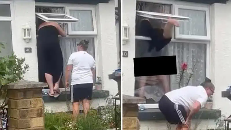 Viral Video Woman Climbing Window